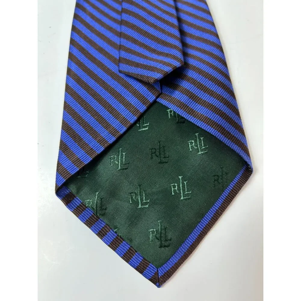 Lauren Ralph Lauren Men's Royal Blue Purple Diagonal Stripe 100% Silk Tie